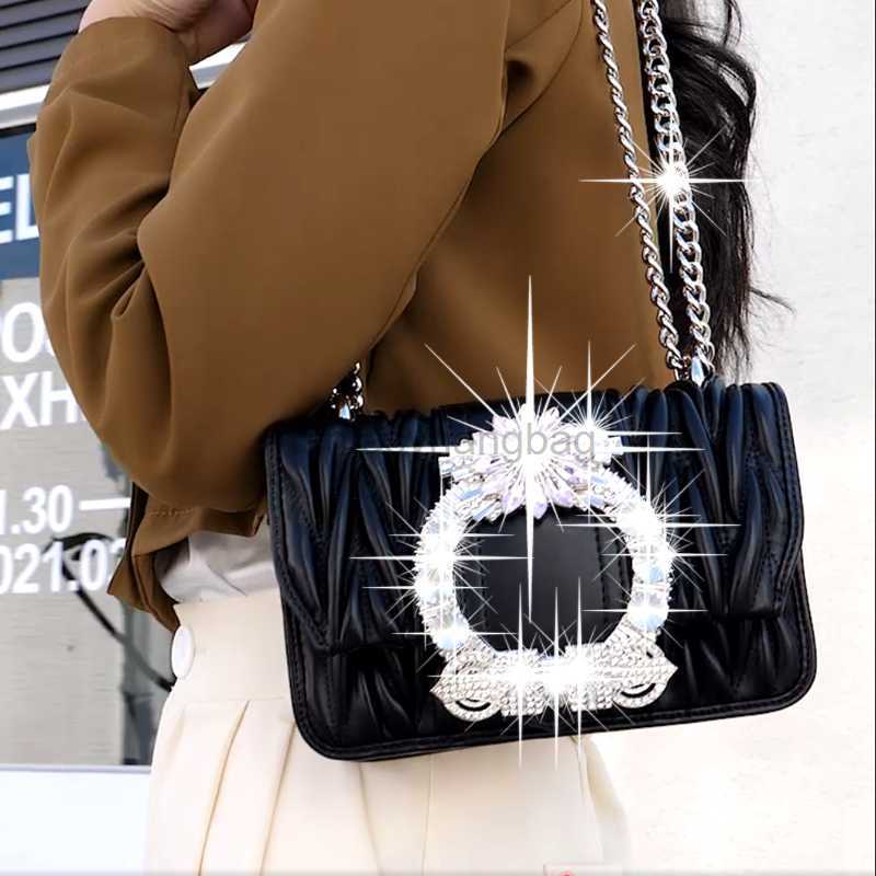 

miu bag High end diamond studded small bag fashion versatile pleated bag Genuine leather crossbody shoulder bag for women miu diamond buckle bag, Blue9