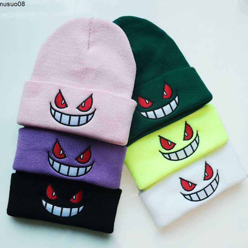 Bonnet/crâne automne hiver chapeaux pour femmes chaud tricoté bonnets Anime dessin animé yeux bouche broderie casquettes C260819