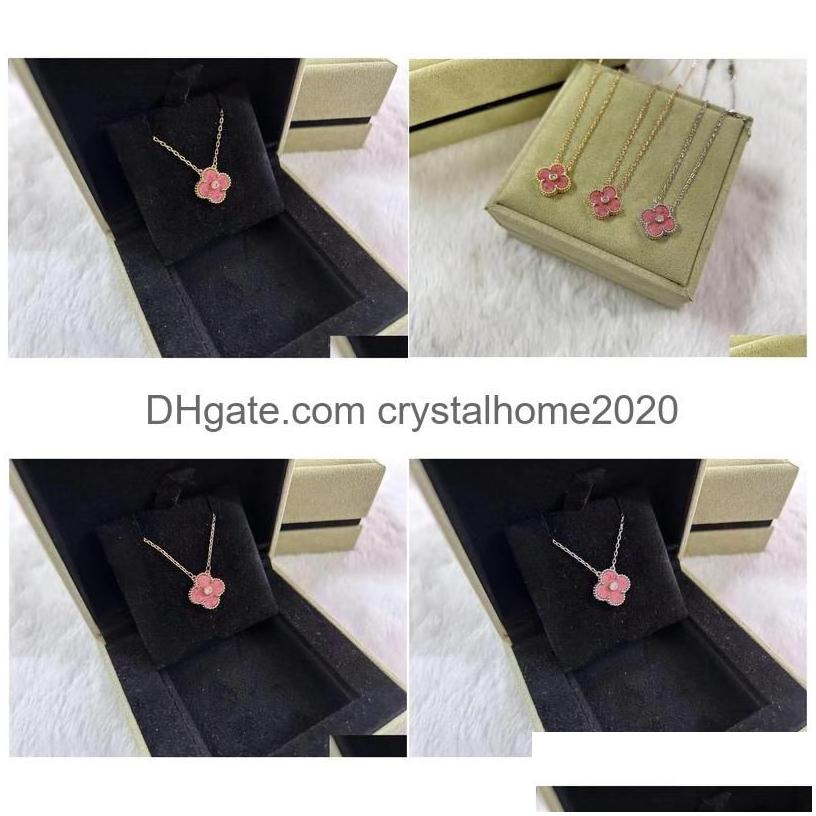 pendant necklaces luxury van esigner 18k gold cross chain rose pink clover 15mm 4 leaf flower choker necklac dhdpv