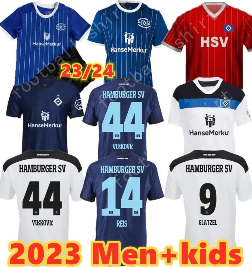 

2023 2024 Hamburger SV Soccer Jerseys Home White Away Blue 23 24 HSV MANNER KINDER ONANA Uniformen MEN Kids kit add Socks full sets jersey football shirts Uniforms Men, Adult