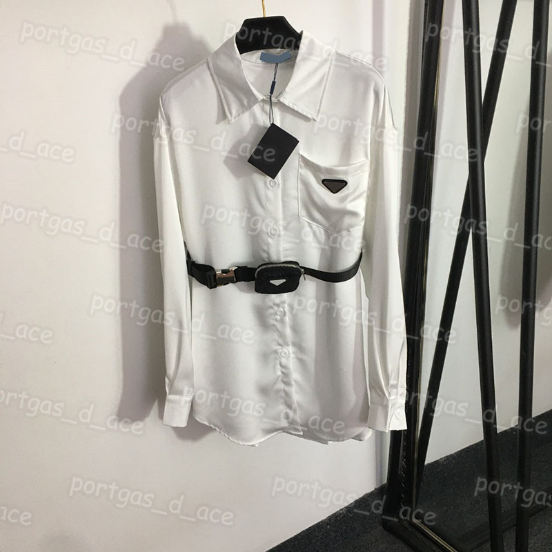 

Women Casual Dress White Black Shirt Dresses With Belt Long Sleeve Street Style Midi Dress, Blue with label.