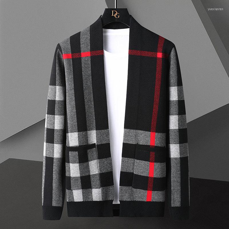 

Men's Sweaters Fall Winter Luxury Cashmere Cardigan Men England Style Men's Keep Warm Mens Plaid Cardigans High End Classic Jacket, Black