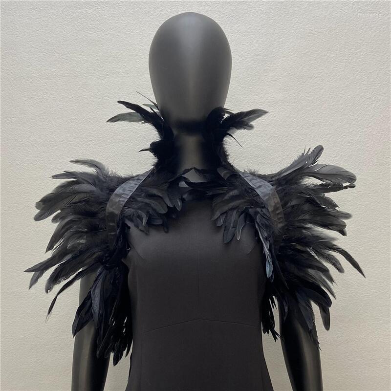 

Scarves Halloween Women Cosplay Black Natural Feather Shrugs Shawl For Luxury Shoulder Wraps Sexy Punk Gothic