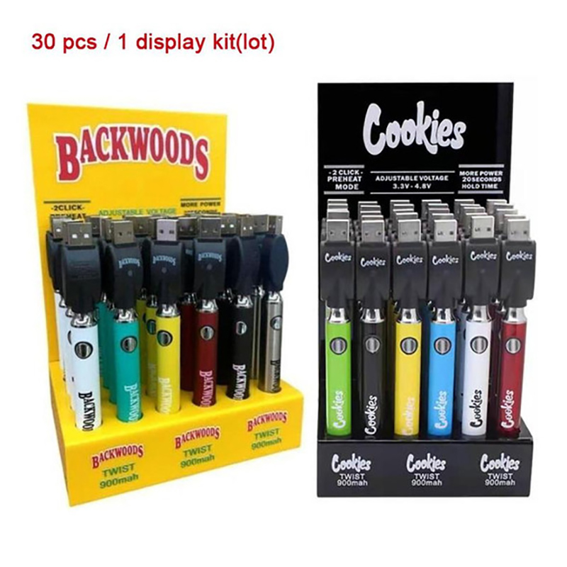 

Cookies / Backwoods twist battery display 30CT individual batteries 900mAh 510 threads