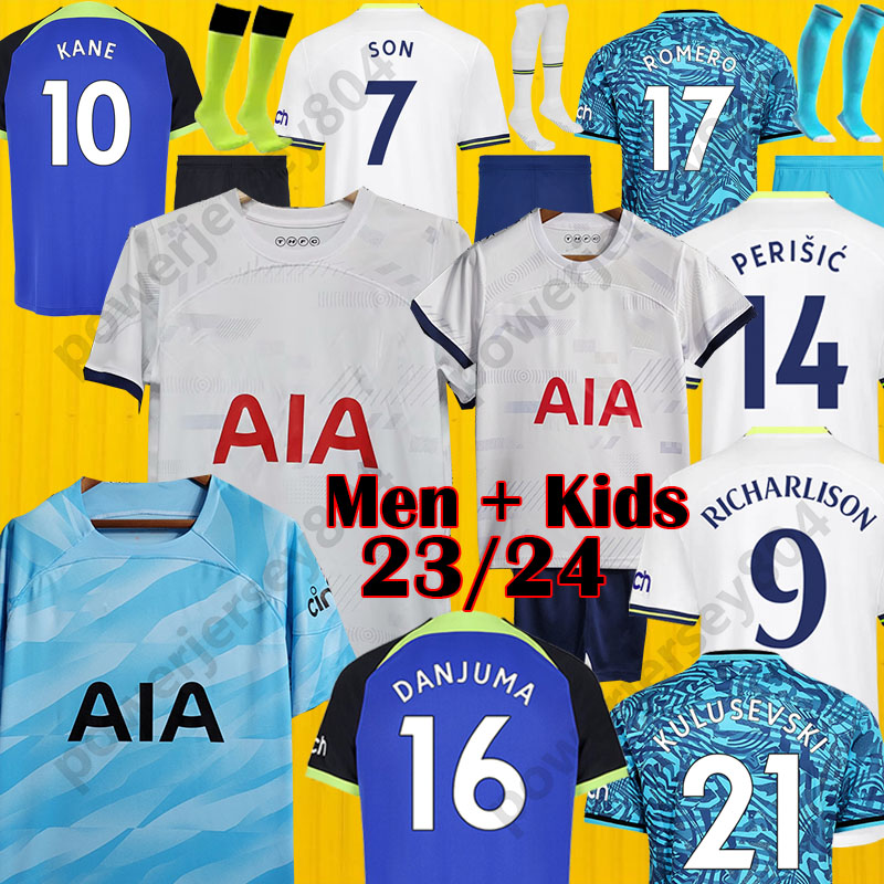 

SPURS Soccer Jersey KANE SON RICHARLISON KULUSEVSKI HOJBJERG SPENCE PERISIC DIER LUCAS ROMERO Football kit shirt Men kids sets Tottenhams outdoor wear 2029, Away ucl