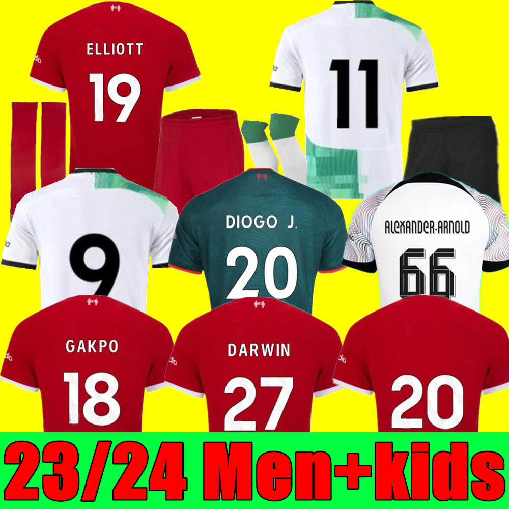 

New 23 24 soccer jerseys season home away 3rd DARWIN 2023 2024 Mohamed Diogo Luis DIaz Alexander Arnold football shirts men kids kit uniform CARVALHO ELLIOTT, 23/24 adult home