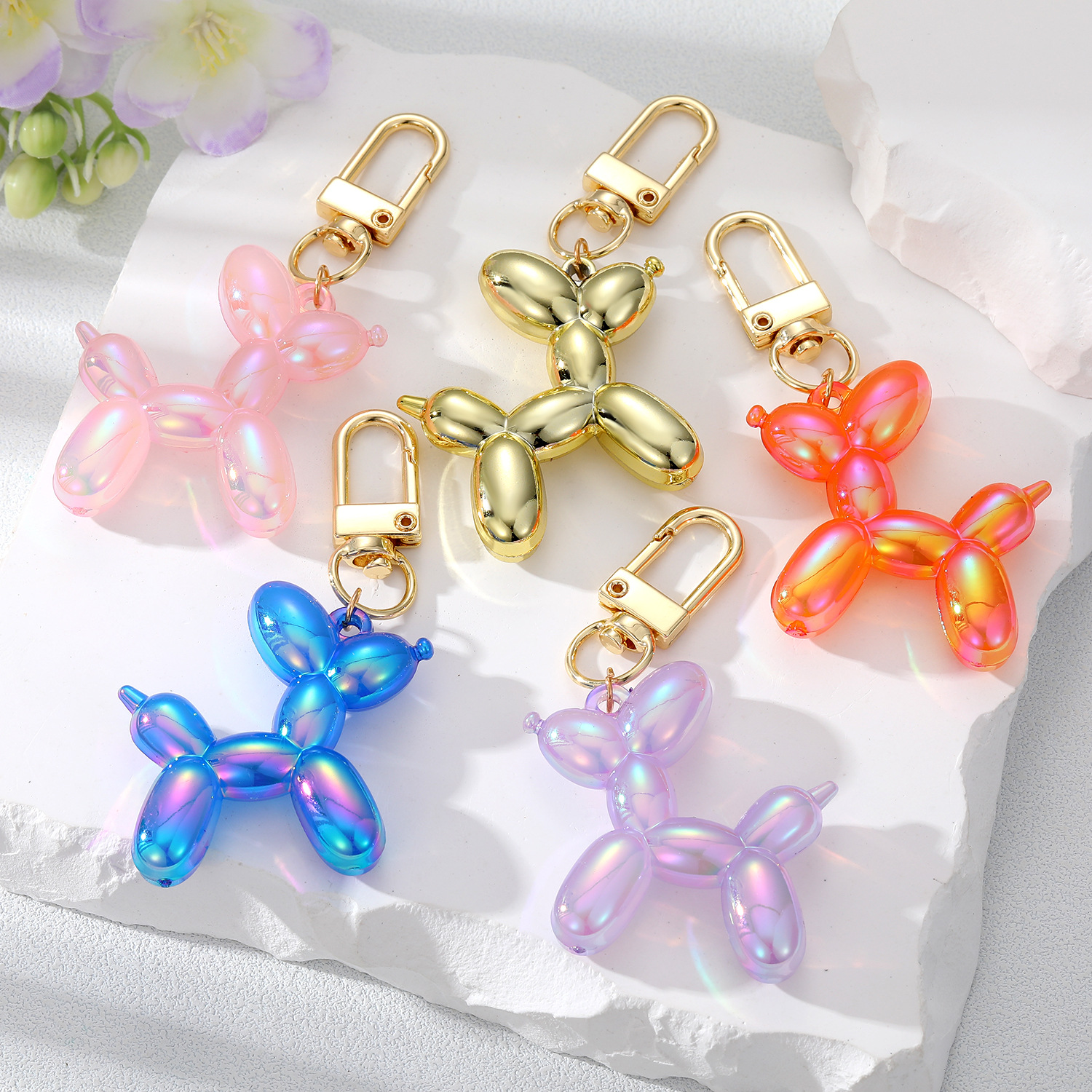 

Creative Laser Plastic Resin Balloon Dog Keychain Pendant Fashion Cartoon Animal Bag Car Keychains Jewelry Gift In Bulk