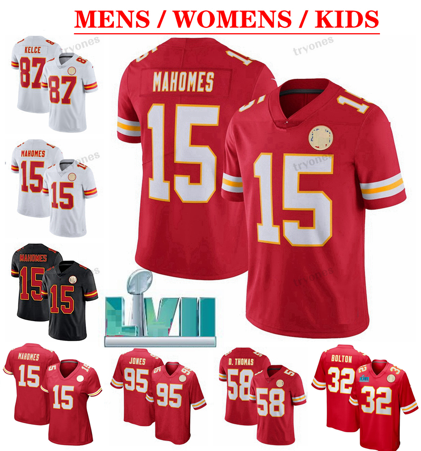 

Mens LVII 15 Patrick Mahomes 87 Travis Kelce Football Jerseys Womens Kids Pacheco Chris Jones Edwards-Helaire Butker McKinnon Reid Valdes-Scantling Bolton 58 Thomas, Lvii womens s-xxl