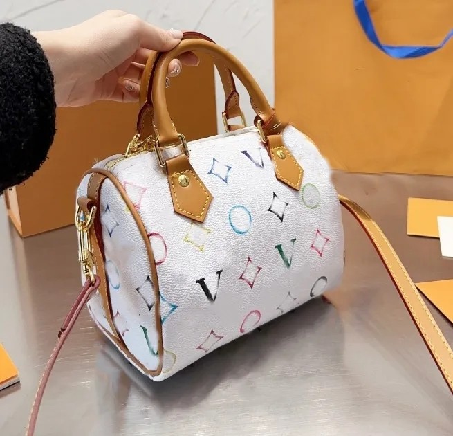 

Designer Pillow Bags Womens NANO SPEEDY M81085 Women Handbags Boston Shopping cherry Bag high Quality Large Capacity Handbag Luxury mini clutch Shoulder bags zc, White+colored flower