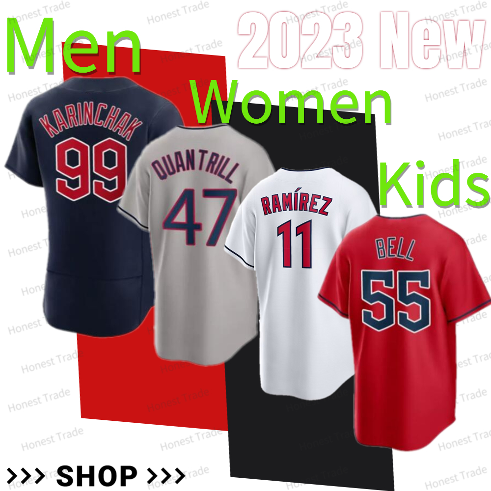 

New 99 James Karinchak Baseball Jersey 55 Josh Bell Cal Quantrill Zach Plesac Zach Plesac Zunino 1 Amed Rosario Jose Ramirez Bieber Red Men Women Youth Jersey Shirts, Men-grey-flex