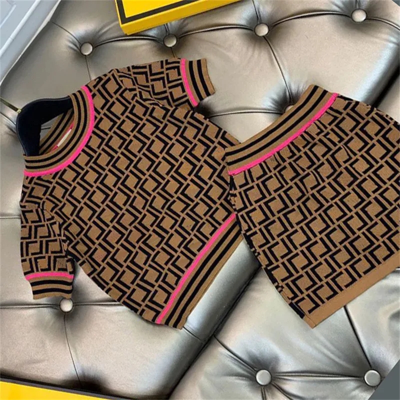 

Kids Clothing Girls Designer skirt And O neck Shirt Set Baby girls Clothes Children Tracksuit Full Letter Summer Outfit Kid Top Tees And skirts, Brown