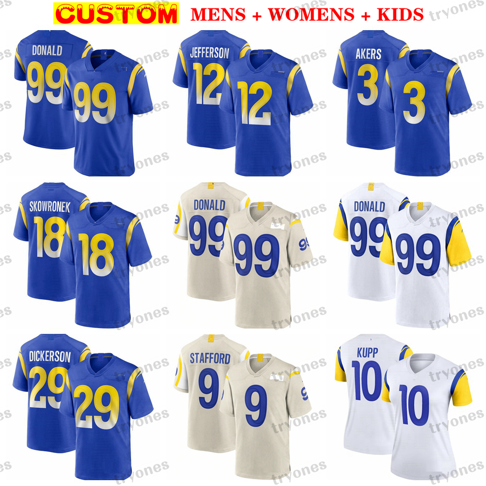 

Mens 99 Aaron Donald Football Jerseys Cooper Kupp Womens Kids 9 Matthew Stafford 3 Akers Brian Allen Shelton Havenstein Higbee Skowronek Jefferson Dickerson Faulk, Mens s-xxxl