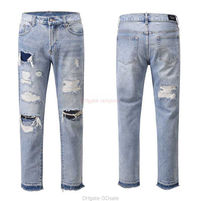

Fashion Designer Clothing Galleries Denim Pants Galleryes Depts Style Destructive Deconstruction Long Pants Cool Handsome High Street Distressed Ragged Edge Jea, Denim blue