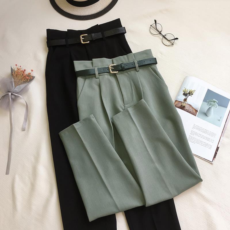 

Capris New Spring Office Lady Suit Trousers Korean Autumn Carrot Pants Women Casual Suit Pants High Waist Cigarette Pants With Belt, Green