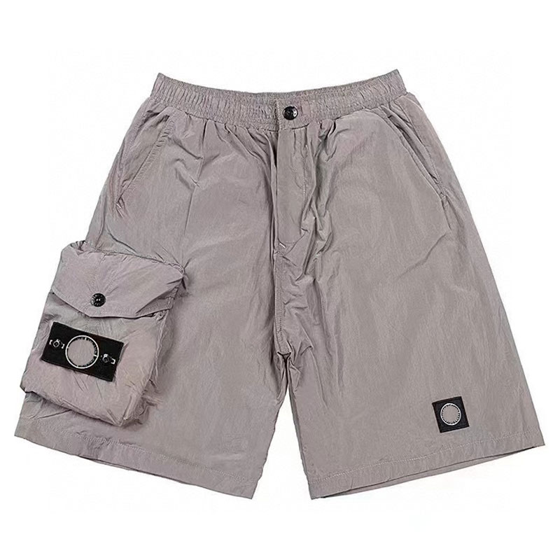 

High Quality Pure Cotton Mens Sports Shorts Classic Fashion Brand Pantaloncini Nylon Waterproof Label Shorts Embroidered Compass Badge Men Cargo Shorts, Gray