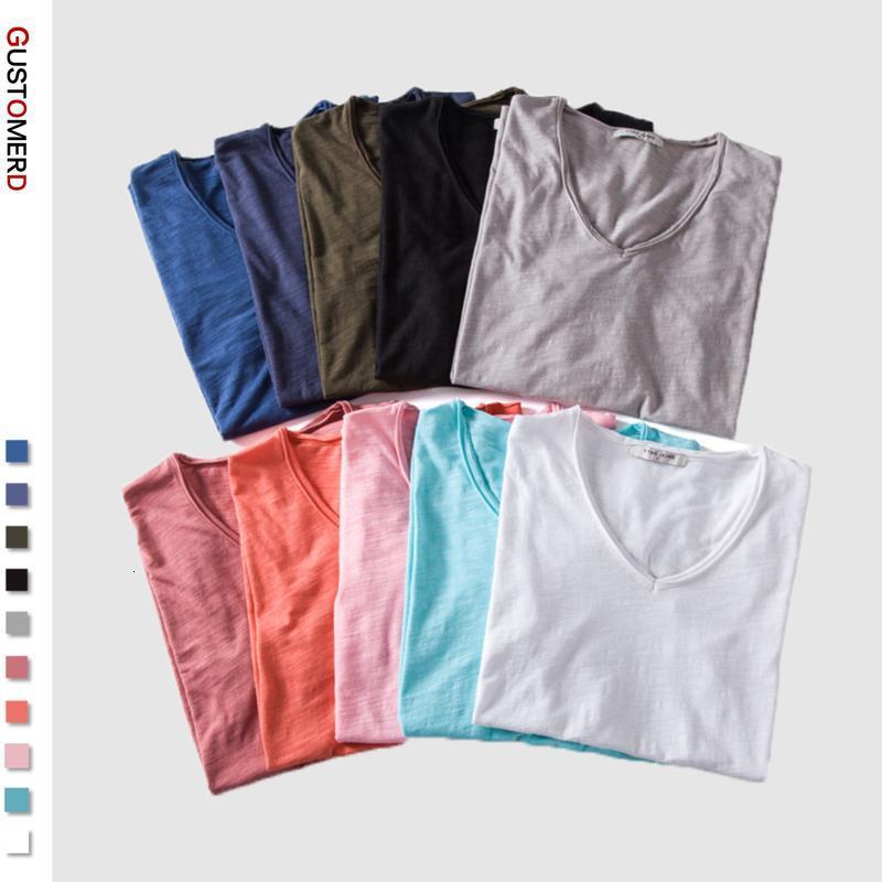 T-shirts pour hommes été 5 PCS 100% coton solide T-shirt hommes col en V à manches courtes décontracté hommes T-shirts doux au toucher de haute q