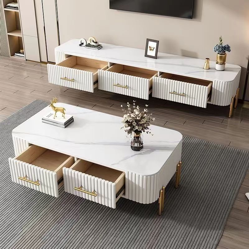 

Rock Plate Tea Table TV Cabinet Combination Living Room Household Small Unit Simple Modern Nordic Light Luxury Rectangular Tea Table