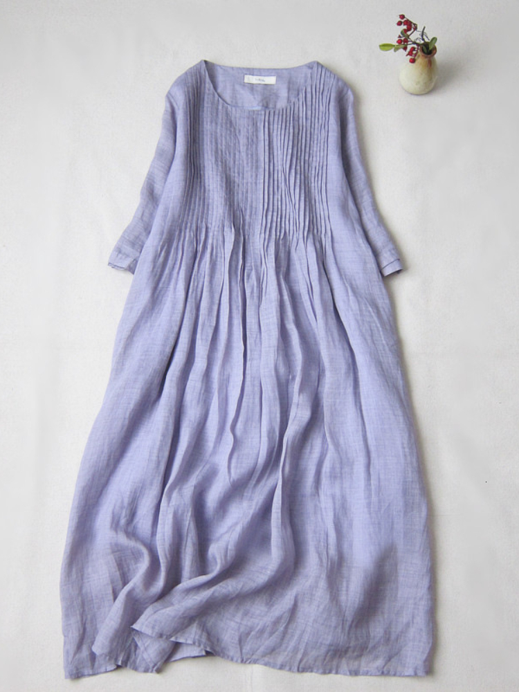 Robes décontractées basiques Robe d'été pour femmes Littérature et art Mori Ramie Orgue Robe plissée mi-longue Robe mince printemps et été Jupe e