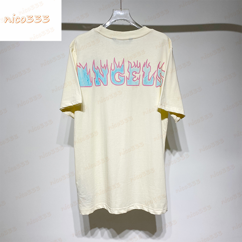 

23ss New t shirt blue flame letter print pattern cotton loose and versatile men and women street short sleeve, #03