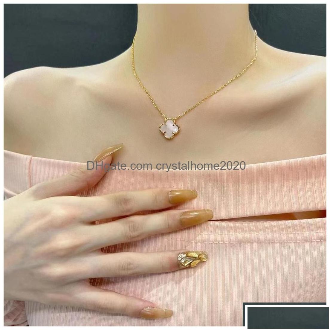 pendant necklaces luxury va brand clover designer gold black blue white pink red green stone sweet flower 15mm 4 le dhcv9