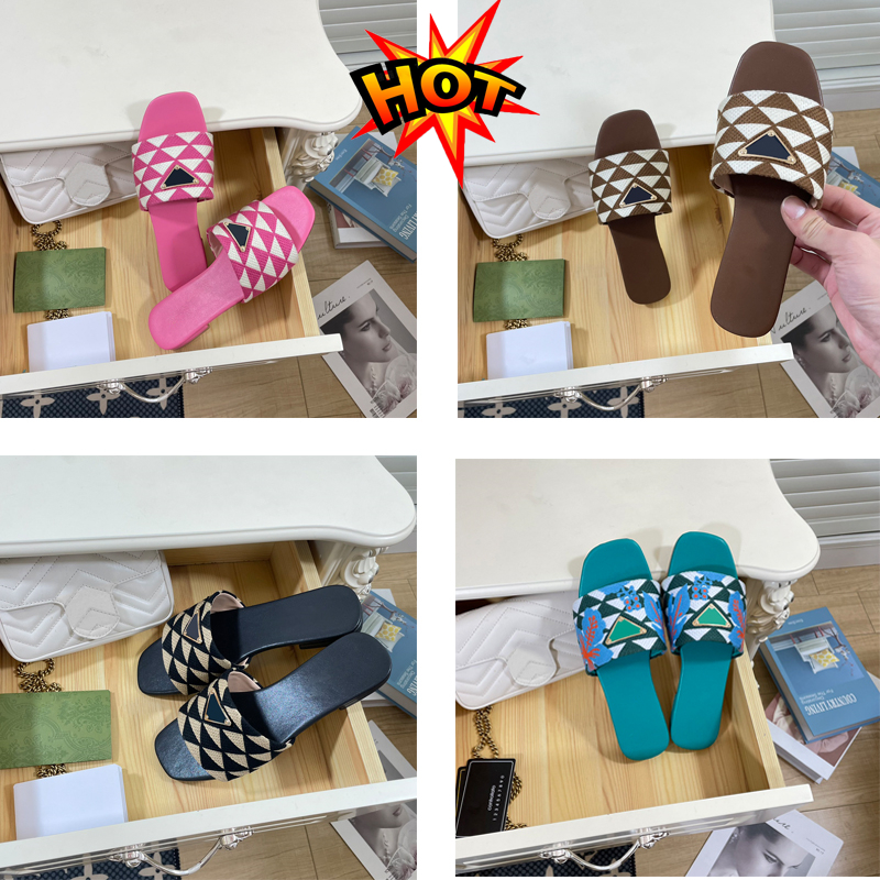 

Multicolor luxe flat slide slippers slip on fabric sandals floral embroidered open toe shoes luxury designer for women holiday flats sandal factory footwear