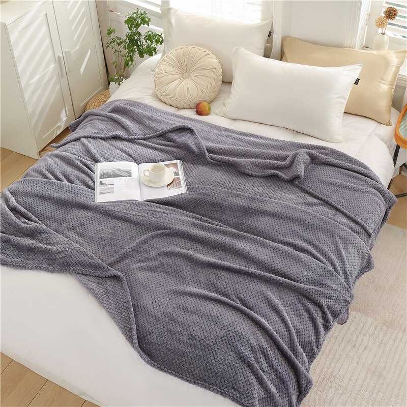 Grey Flannel Fleece Blanket Adult Children Soft Warm Throw Bed Covers Simple Solid Color Sofa Breathable Bedspreads-image-866540842