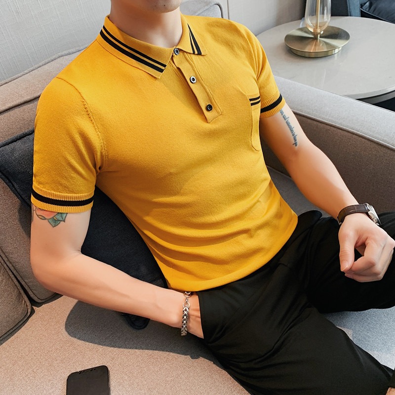 Men's Polos Summer Solid Turn Down Collar Polo Shirts Men Clothing Simple Breathable Casual Slim Fit Short Sleeve knit Polo Shirts 230518