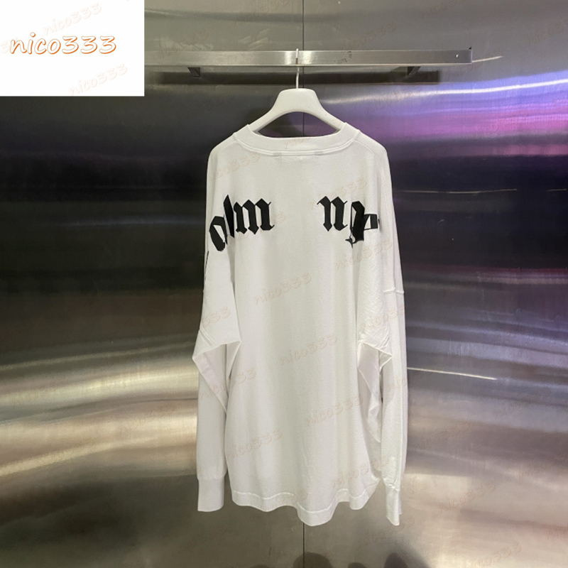 

23ss New t shirt foam letter print cotton round neck loose hundred street black and white men and women long sleeve, #01