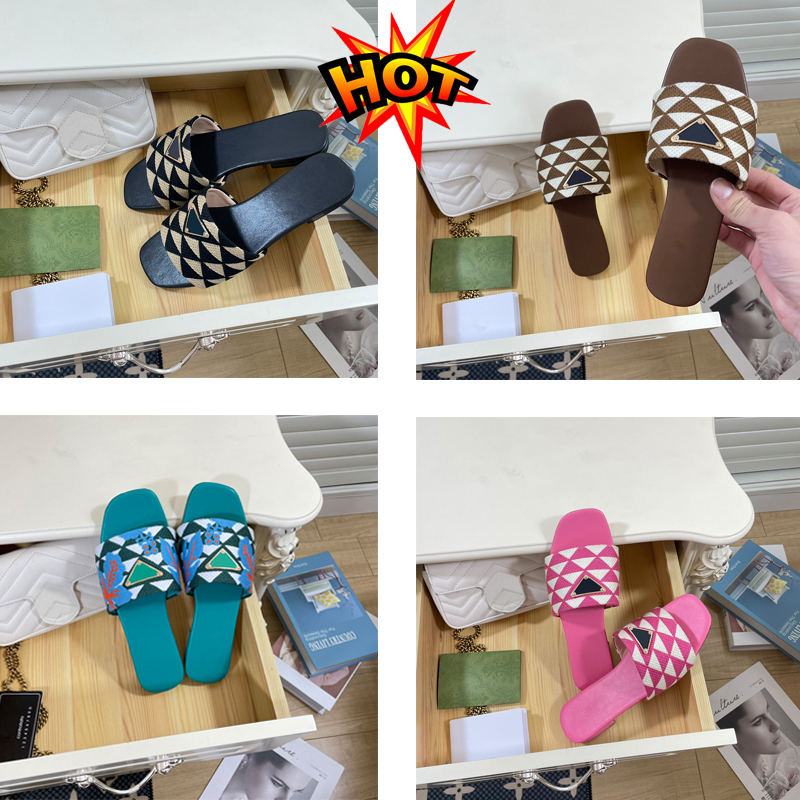 

2023 black luxe flat slide slippers slip on fabric sandals floral embroidered open toe shoes luxury designer for women holiday flats sandal factory footwear EUR 35-40