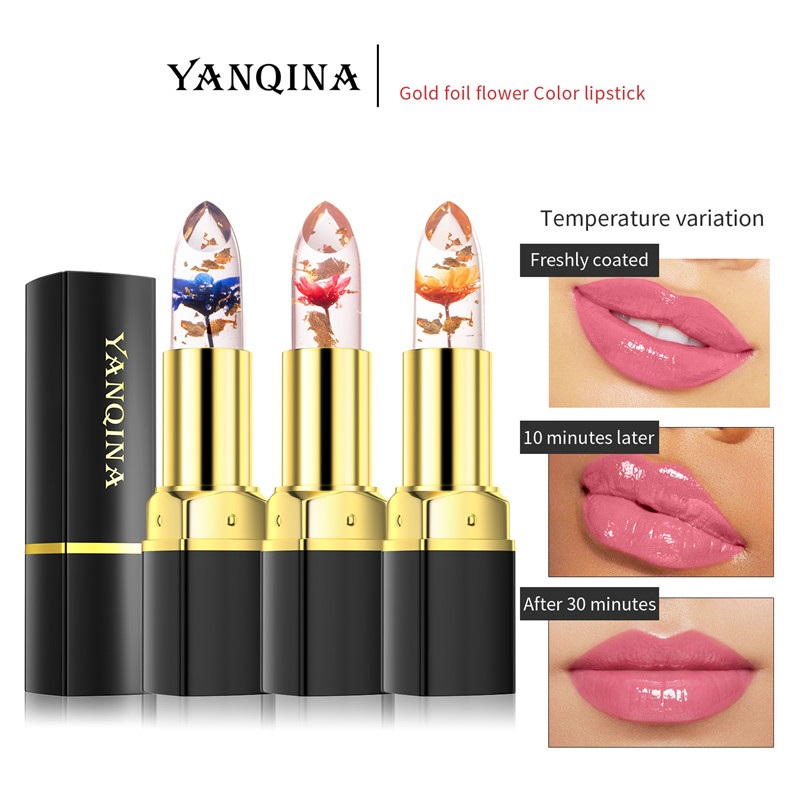 

YANQINA Flower Color Lipstick Non-stick Cup Warm Lipstick Blue Red Gold Rose Tricolor Jelly Lipstick