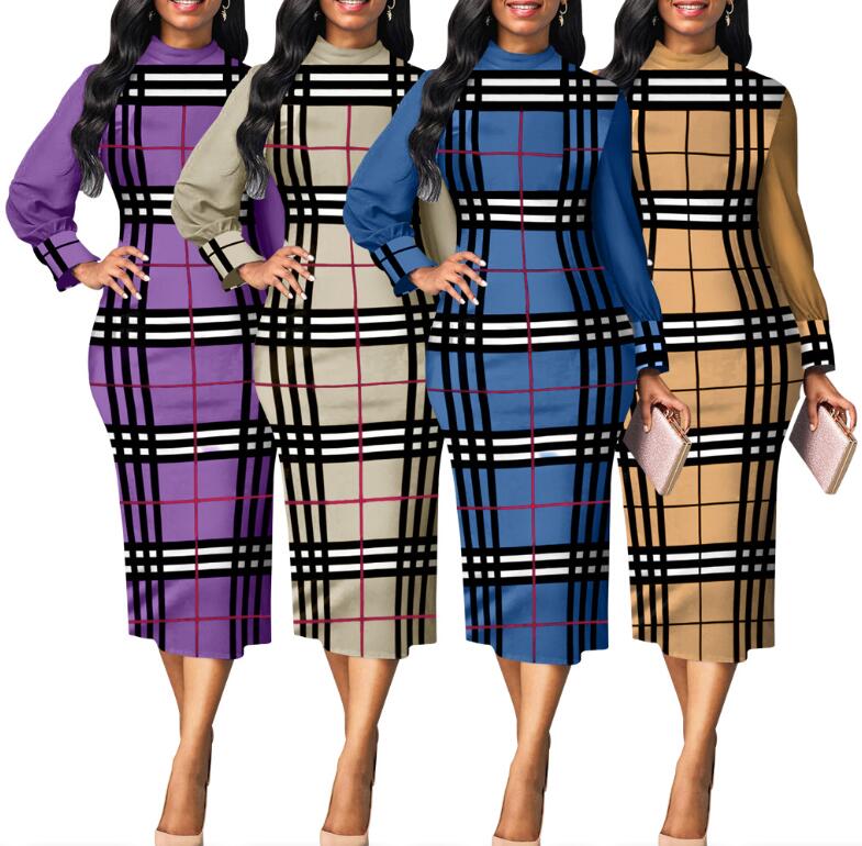 Robe décontractée pour femmes 2023 automne nouveau sexy plaid impression numérique à manches longues robe de mode pour femmes