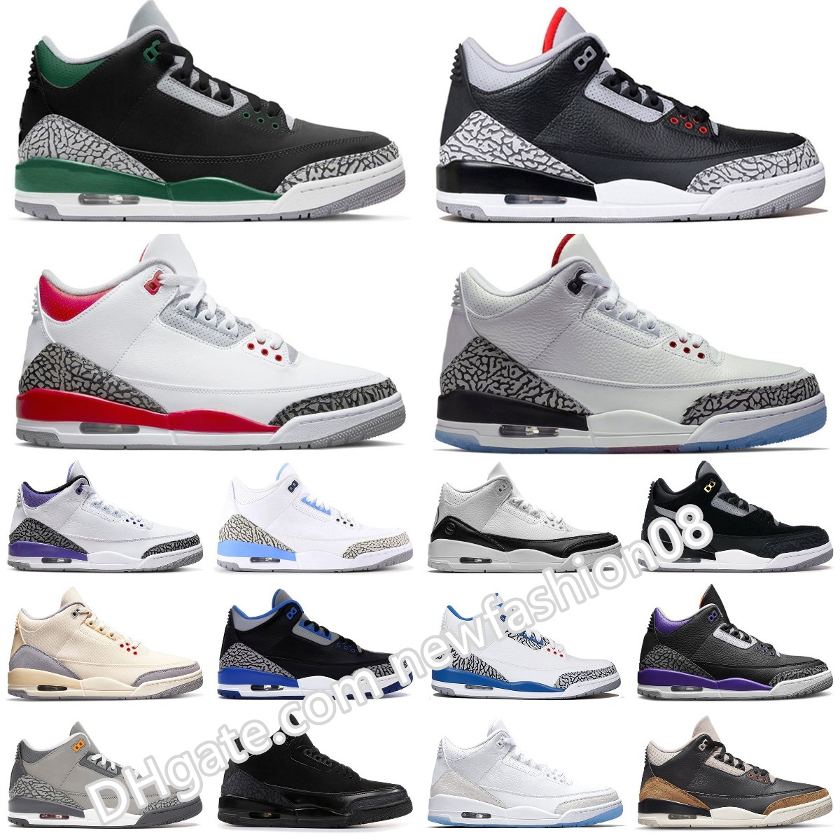 

New Designer 3 Jumpman 3s Basketball Shoes Retro Cardinal Red Dark Racer Blue Pine Green Cool Grey Fragment Unc Lucky Green Georgetown Men Women Trainers 40-47, Q3031