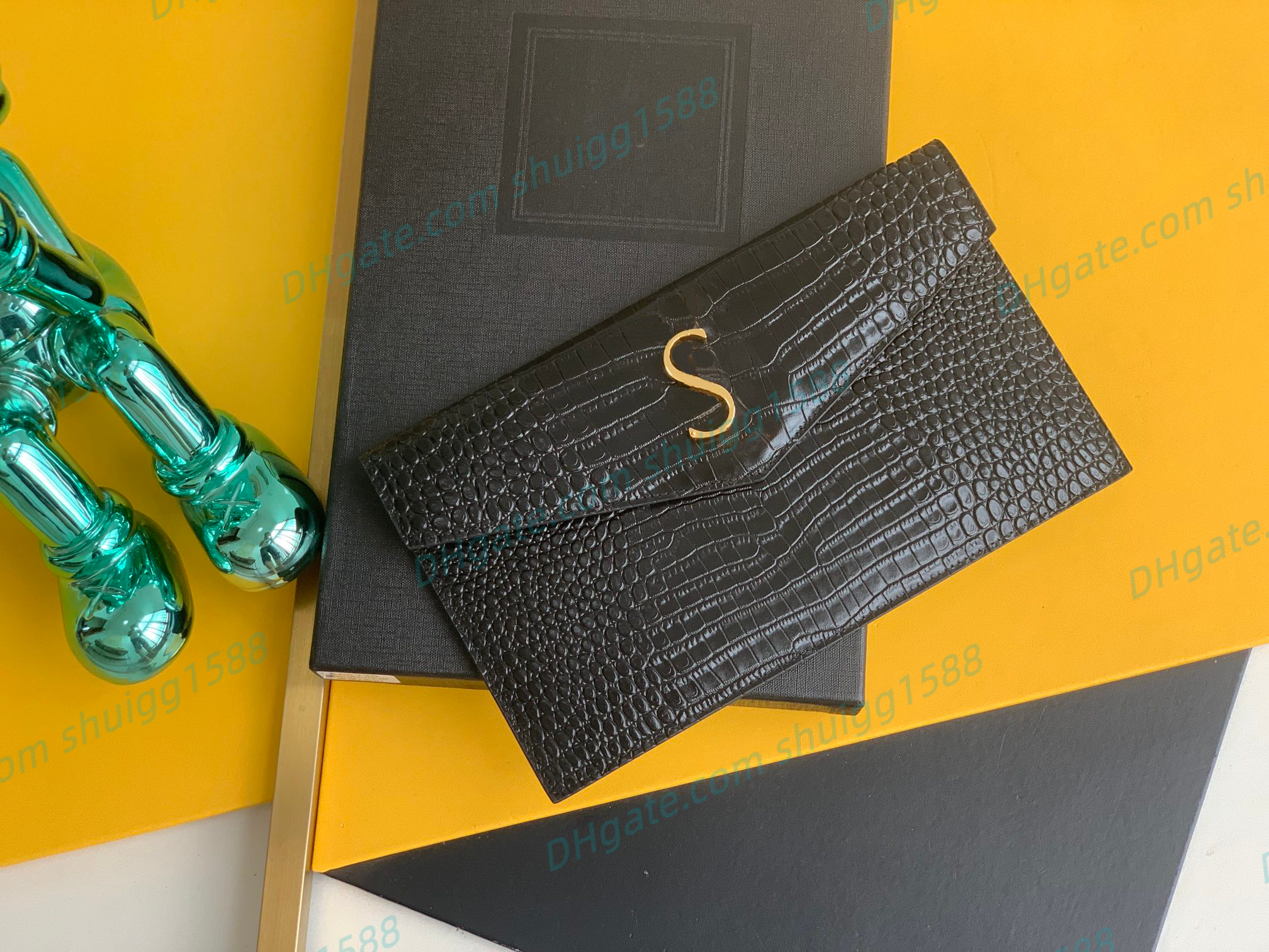 

Designer wallet luxury Women purse Men and women Designer Crocodile stripe envelope Clutch bags travel Clutch Bags Tape box, Lavender