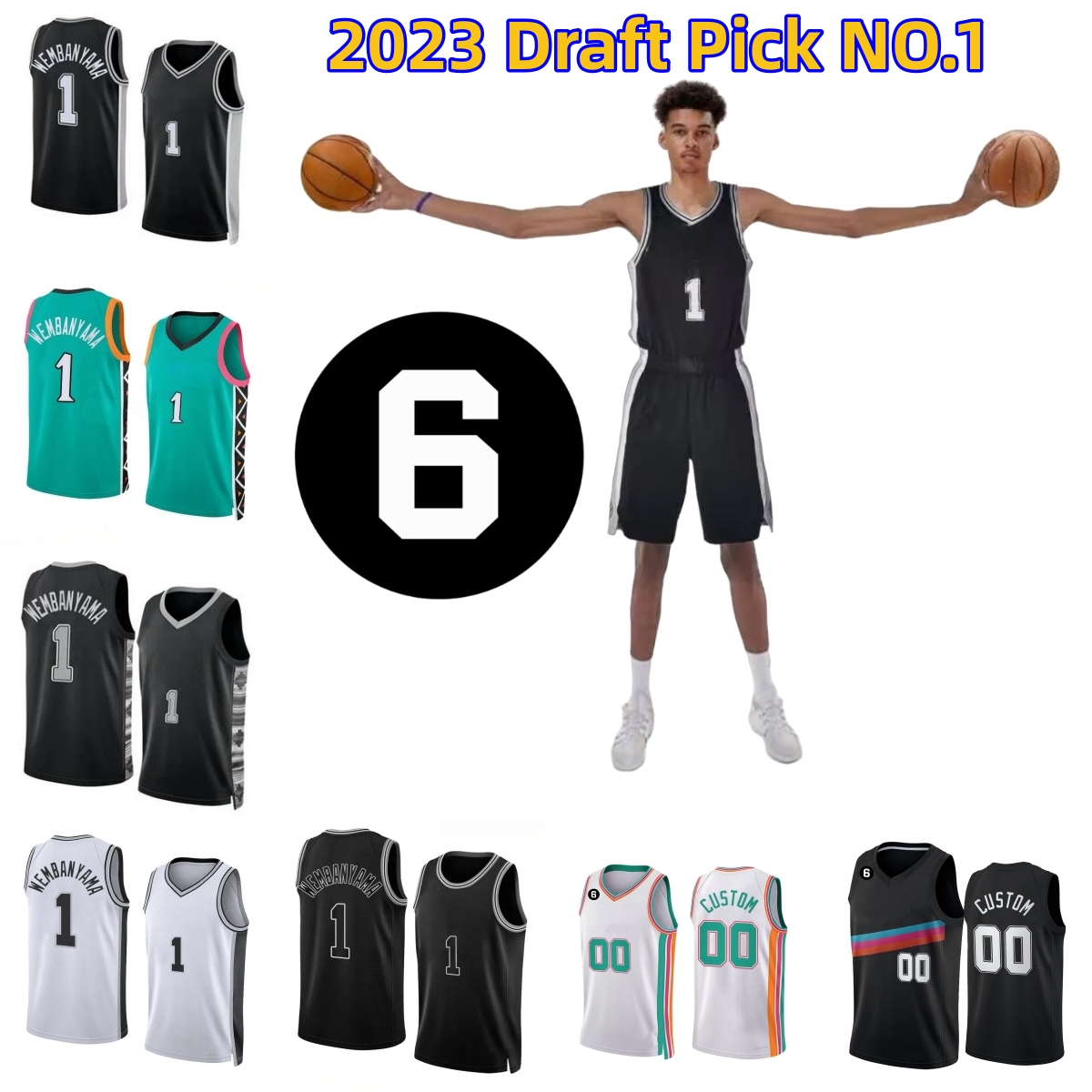 

1 Victor Wembanyama Jersey 2023 Draft Pick NO.1 Custom Printed Basketball Jerseys 22 Malaki Branham Devin Vassell Keita Bates-Diop Charles Bassey Dominick Barlow, Printed (with team logo)