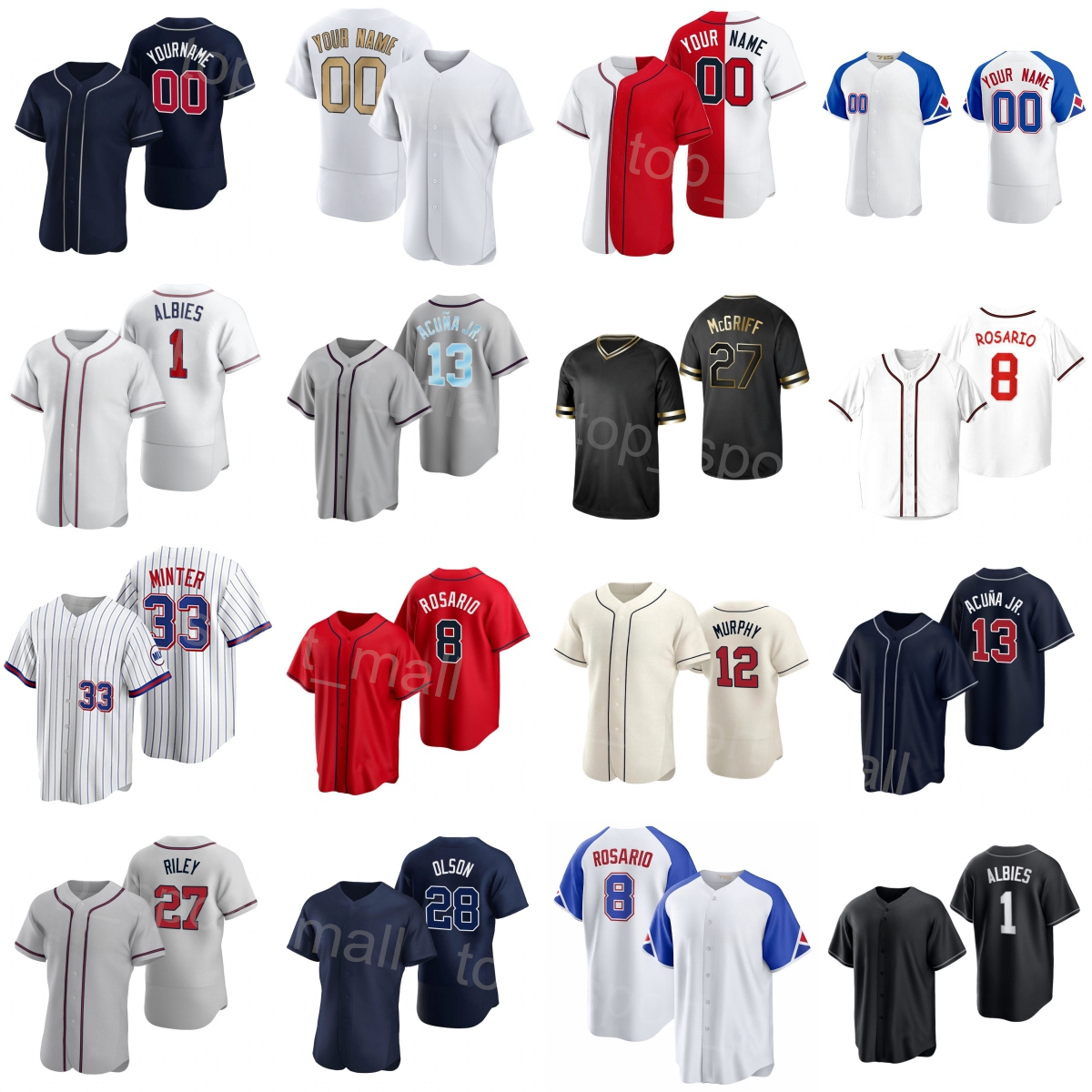 

Team Baseball 13 Ronald Acuna Jr Jersey 1 Ozzie Albies 28 Matt Olson 27 Austin Riley 12 Sean Murphy 8 Eddie Rosario 33 AJ Minter 32 Collin McHugh 54 Max Fried Man Woman Y-S, Flexbase