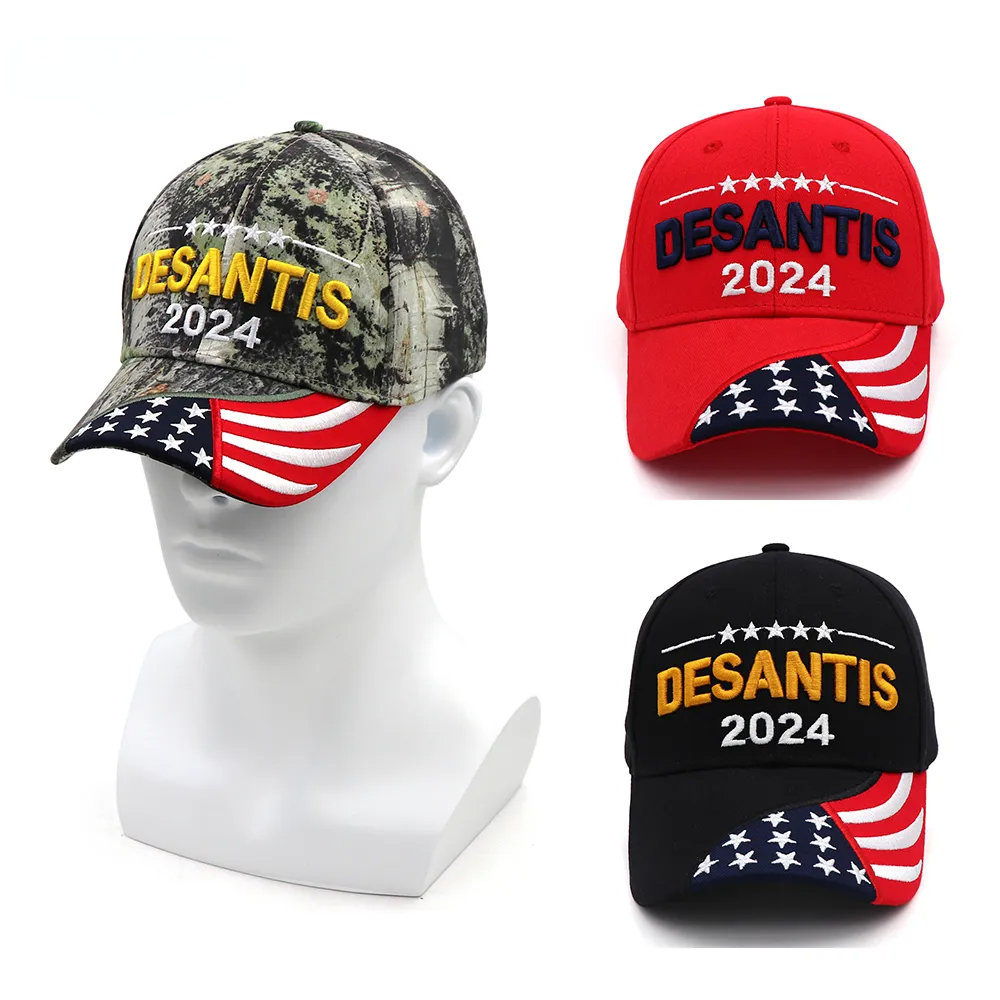 

New DESANTIS 2024 Cap USA Flag Baseball Caps Snapback President Hat 3D Embroidery