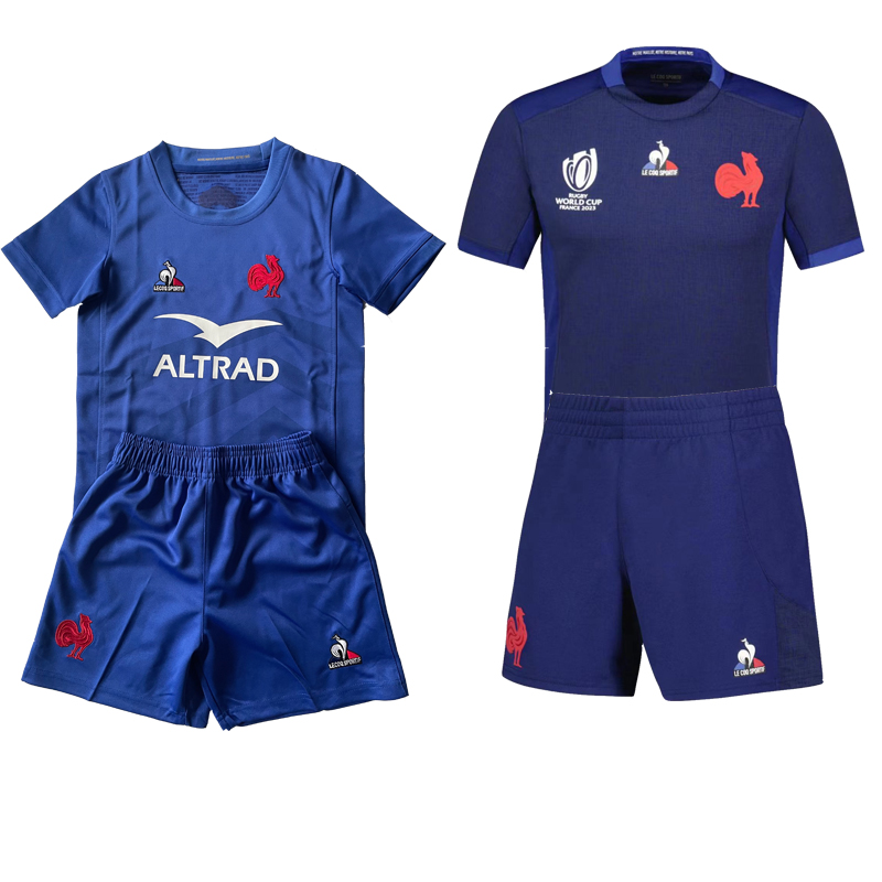 

Kids New style 2023 France Rugby World Cup Jerseys shirt Rugby Maillot de Foot French BOLN shirts training tshirt 16-26 Top child full kits, 2023 rwc kids