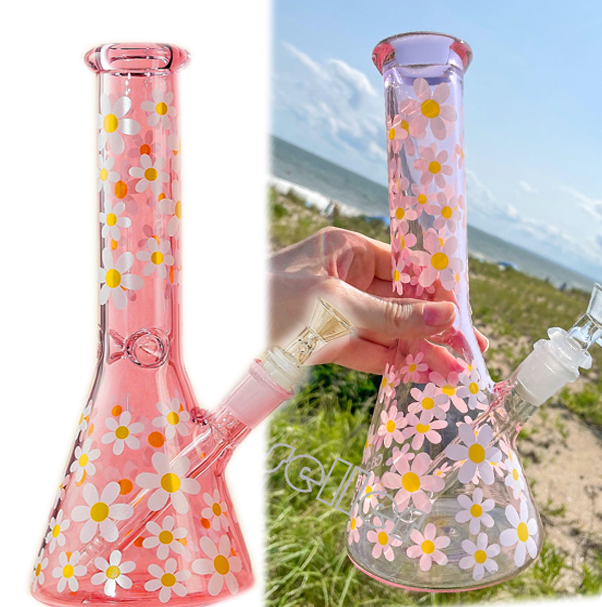 

Glass Water Bongs Hookahs Daisy Colorful Bong Downstem Perc beaker Dab Rigs Smoking Water Pipe With 14mm Bowl