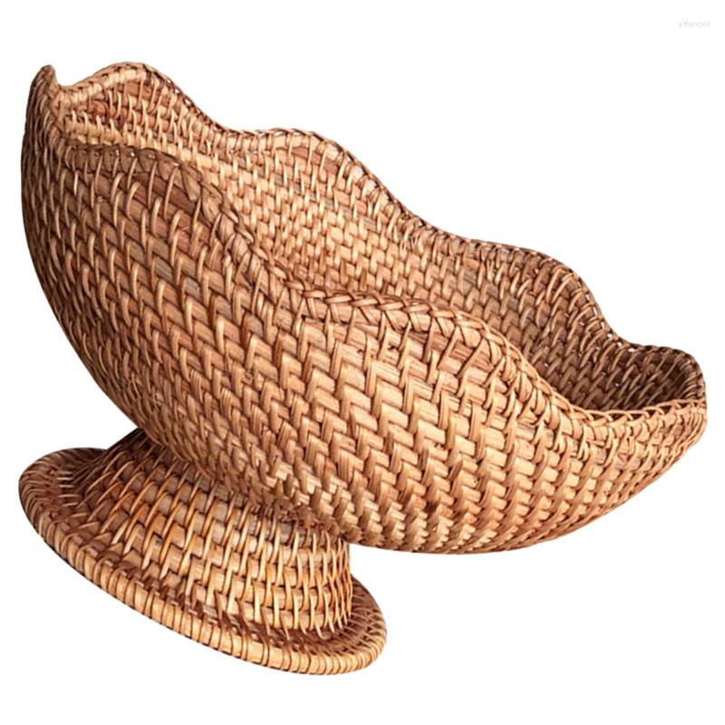 

Plates Decorative Trays Rattan Fruit Basket Bread Storage Baskets Woven Footed Bowl Key Entryway, As shown