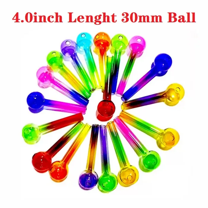 

Colorful Pyrex Glass Oil Burner Pipe Mini Spoon Hand Tube 4inch Lenght Ball Dia 30mm Tobcco Herb Oils Nails For Dab Rig Glass Bong Smoking Pipes
