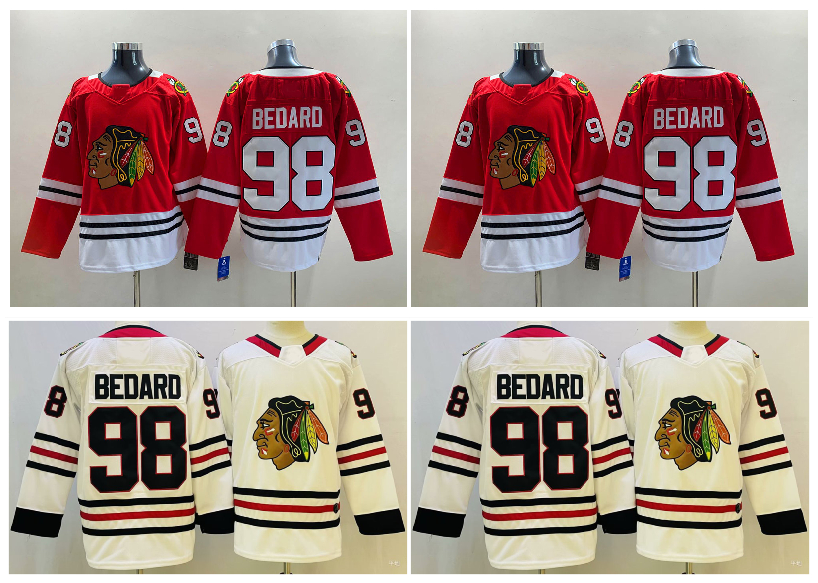 

Blackhawks 98 Connor Bedard Hockey Jersey Chicago Red White 100% Stitched Size S-XXXL, As pic