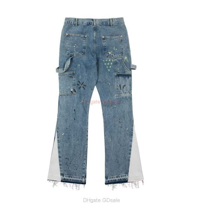 

Fashion Designer Clothing Galleries Denim Pants Galleryes Depts Heavy Industry Speckled Graffiti Micro Horn Structure Spliced Loose Contrast Jeans for Mens Women, Blue