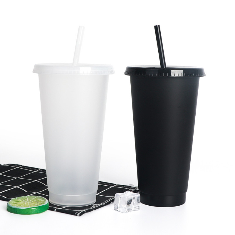 

710ml Plastic Straw Cup 24oz Tumblers Summer Reusable Coffee Cups with straw and lid, Clear