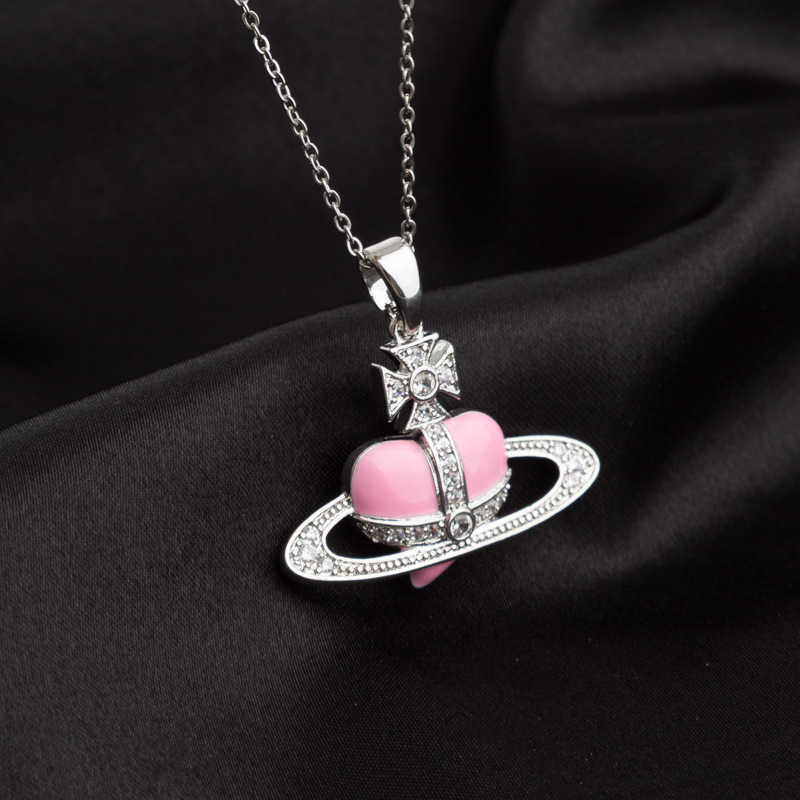 Jewelry pendant necklace Small design accessories Pink love Saturn Women&#039;s fashion cool versatile light luxury sweater chain-image-866520363