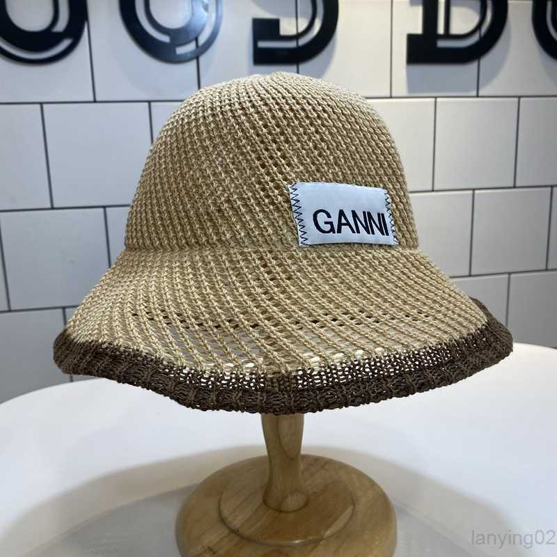 

Wide Brim Hats GANNI Hand-woven Cotton Thread Spring Summer Plain Color Season Fisherman's Hat Sunscreen Dust Cap Hollowed Out Breathable G230224, Beige