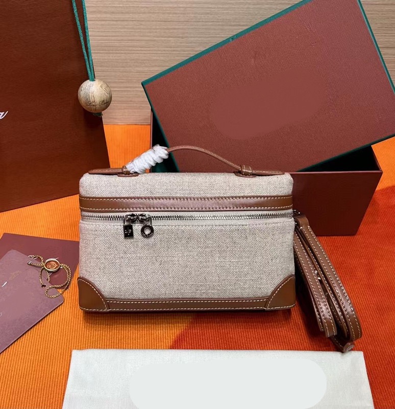 

Loro Piana L19 Lunch Box Bag LP Women Bag Designer Loro Makeup Bag Genuine Leather Handbags Canvas Ostrich Stranded Handbag Two Way Zipper Shoulder Crossbody, As pic 11-green