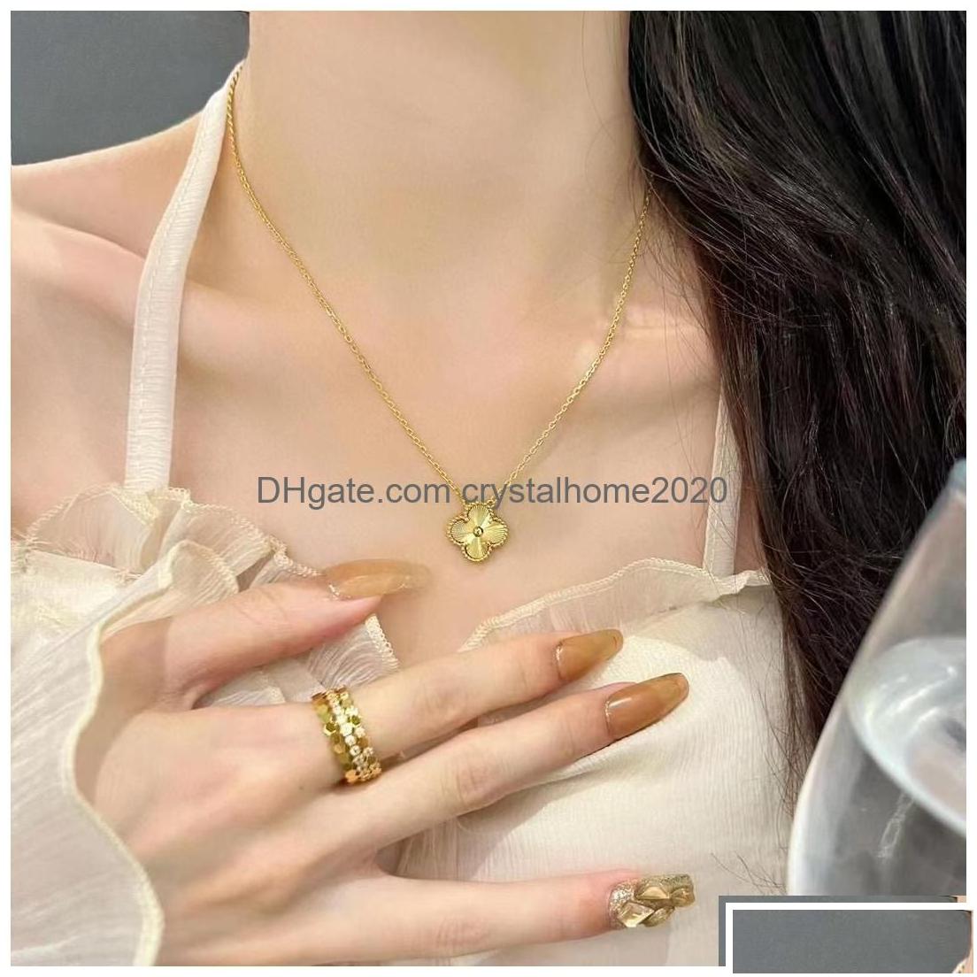 pendant necklaces luxury va brand clover designer gold black blue white pink red green stone sweet flower 15mm 4 le dhcv9
