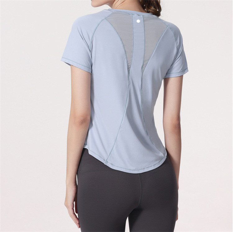 

ll Women Yoga Short Sleeve Smock Women Mesh Sports Top Loose Casual Running Fitness Thin and Light T-shirt Summer 4 Colors DX716, Purple