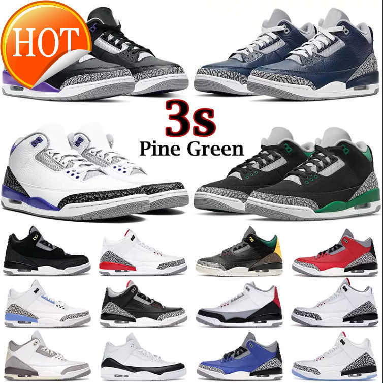 

2022 mens basketball shoes jumpman 3s Pine Green Racer Blue Cool Grey Georgetown Medium Royal Cement Black White Court Purple 3 men trainers outdoor sports sn, No shoes