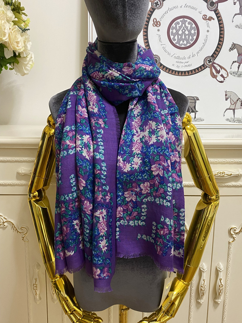 Women's long scarf scarves 55% silk 45% cashmere material thin and soft print letter flowers patten size 170cm -65cm